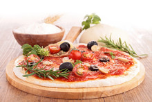Raw Pizza Dough And Ingredient