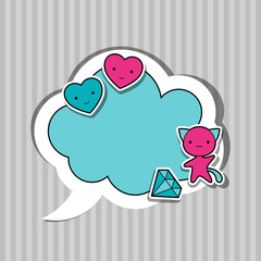 Fototapete - Speech bubble with sticker kawaii doodles.