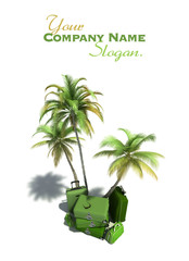 Wall Mural - Aerial view of elegant green luggage by palm trees