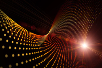 Fototapete - Futuristic particle wave background design with lights