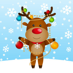 Wall Mural - Funny deer with Christmas balls