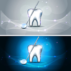 Poster - Dental design beautiful banners tooth and mirror grey and blue