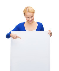 Poster - woman in casual clothes with blank white board