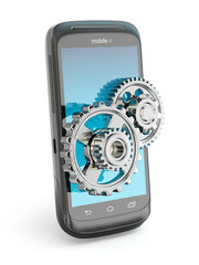 Aufkleber - settings of mobile phone. gears on the screen.