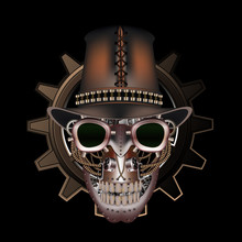 Steampunk Skull Wearing Top Hat