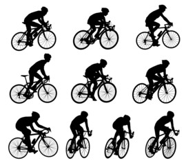 Poster - 10 high quality race bicyclists silhouettes - vector