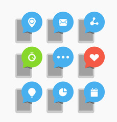 Aufkleber - Modern mobile gadgets with icons on abstract speech clouds