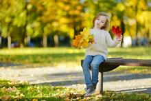 Adorable Little Girl Having Fun On Autumn Day