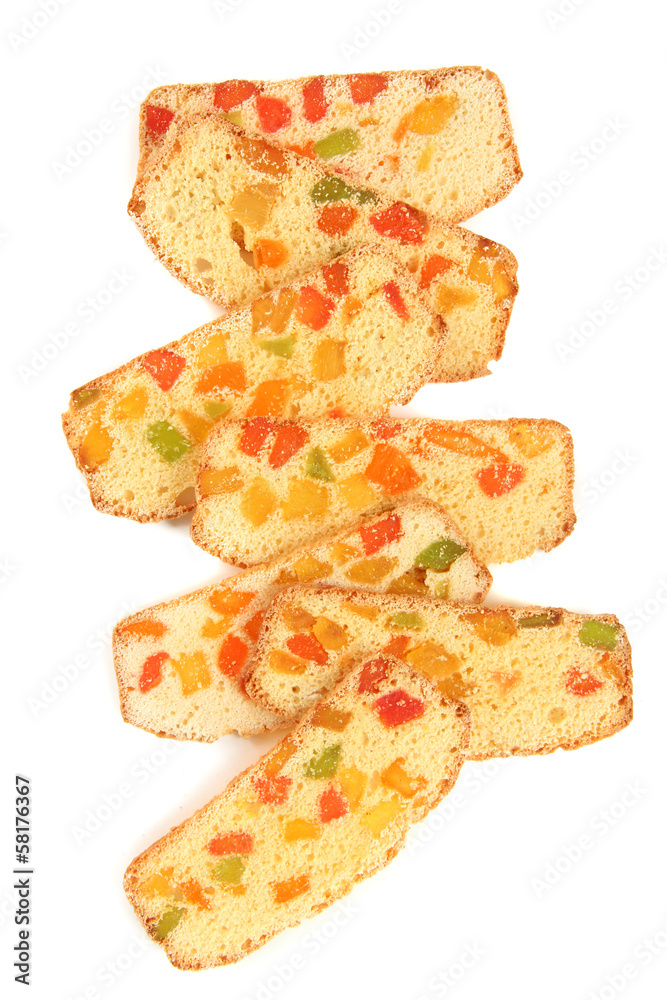Biscotti with candied fruits, isolated on white