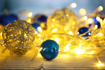 christmas ornaments and garland close-up