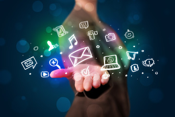 Poster - Young woman presenting colorful social media icons