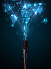 Social network icons coming out of electric cable