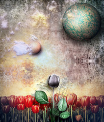 Canvas Print - Darken tulip in the old field