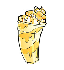 Fototapete - Cartoon shiny banana vanilla milkshake with syrup and cream