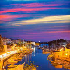 Wall Mural - Ciutadella Menorca marina Port sunset town hall and cathedral