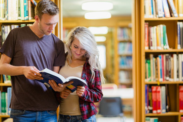 Poster - Two young students reading book in the library