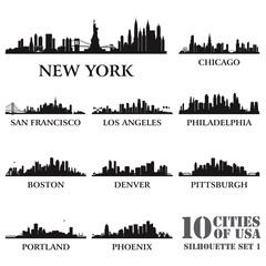 Wall Mural - Silhouette city set of USA #1