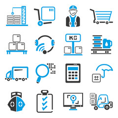 Wall Mural - shipping management icons, blue theme