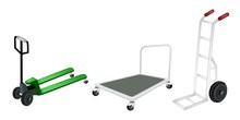 Hand Truck, Dolly And Pallet Truck On White Background