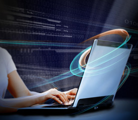 Aufkleber - Hands with laptop collage.