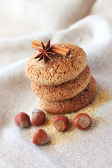Wall Mural - Spiced oatmeal cookies with hazelnuts and cinnamon