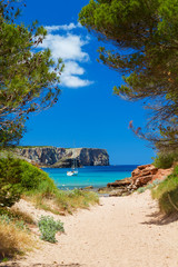 View on Cala Algaiarens from sand pathway to the beach