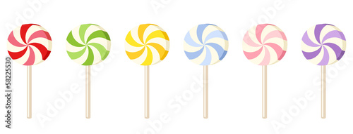 Six colorful lollipops. Vector illustration. Poster Mural XXL