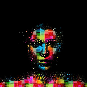 Woman face, grunge design, easy all editable