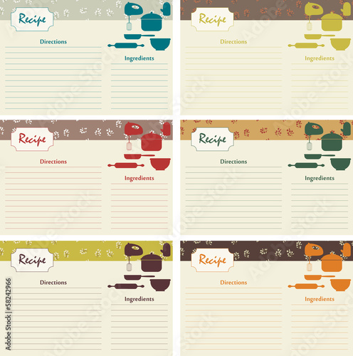 Fotografía Retro recipe cards. 6 vector illustrations