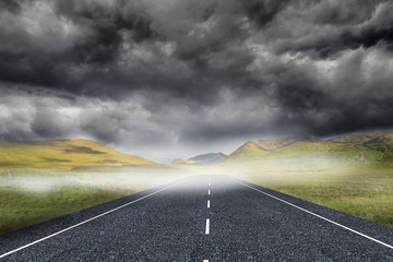 Poster - Stormy landscape background with street