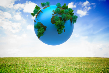 Aufkleber - Digitally generated earth floating in air