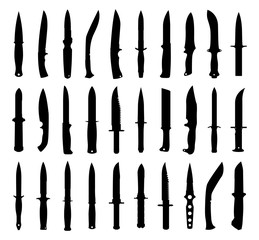 knife silhouettes set. isolated on white. vector eps10.