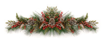 Christmas Garland Decorated With Pine Cones And Red Berries