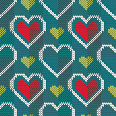 Seamless knitted sweater pattern with hearts