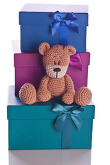 christmas teddy bear with gift box