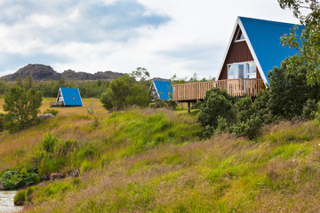 Canvas Print - Typical Holiday Houses at North Iceland