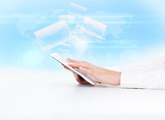 Poster - tablet pc business woman