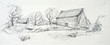 Sketch of an old barn made by pencil on a white paper
