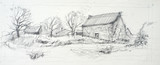 Fototapeta  - Sketch of an old barn made by pencil on a white paper