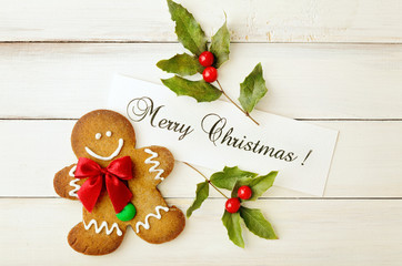 Christmas card with gingerbread man