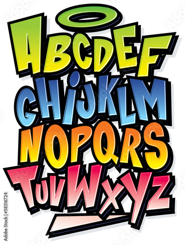 Fotografía Funky colorful cartoon font type. Vector alphabet
