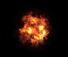 Bright Explosion Flash On A Black Backgrounds. Fire Burst