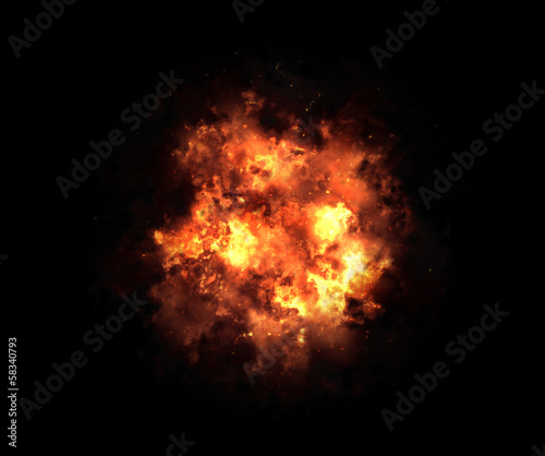 Fotomural bright explosion flash on a black backgrounds. fire burst