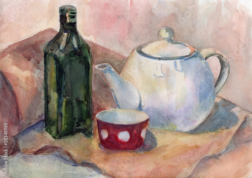 Obraz w ramie Still Life with Bottle