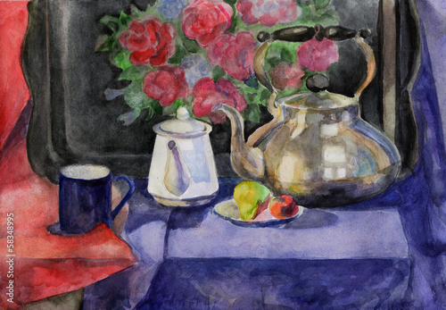 Naklejka dekoracyjna Still life with kettle