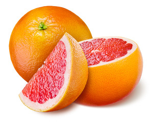 Wall Mural - Grapefruit with a half and piece on white background