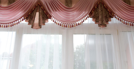 window decoration - pink lambrequin with drapery