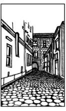 Vector Illustration Of Street With Architecture And Cobblestones