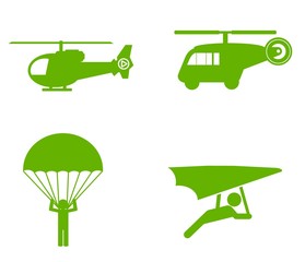 Sticker - Hélicoptère, deltaplane et parachute en 4 icônes