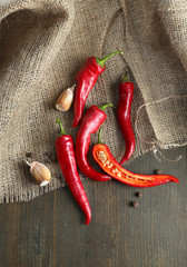 Wall Mural - Red hot chili peppers  and garlic,
